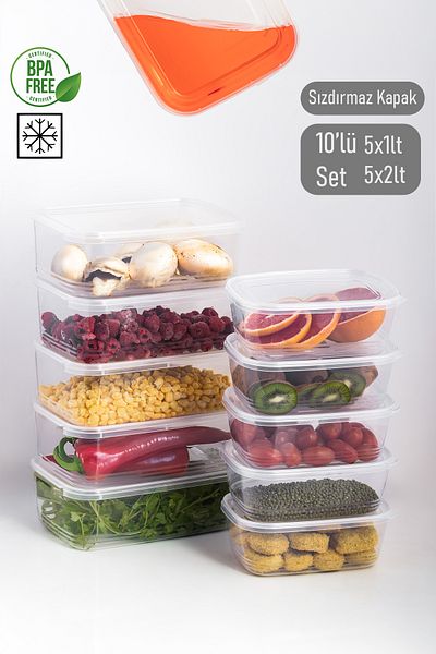 Porsima 4302 Model 10-Piece Freezer Storage Set with Self-Cover, Deep Freezer 1Lt and 2Lt Capacity