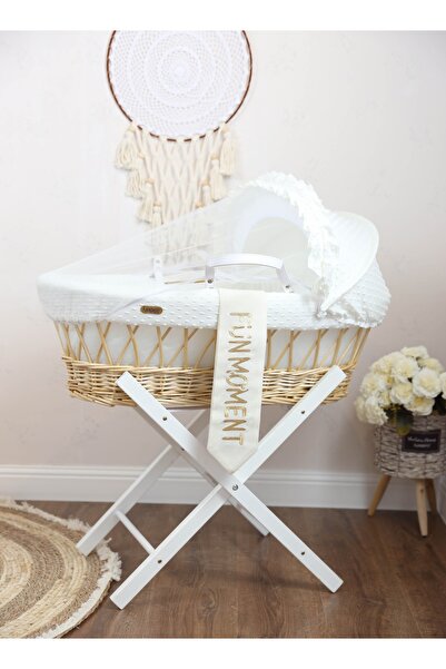 Fun Moment سرير سلة موسى مع حامل (أبيض فاتح)
