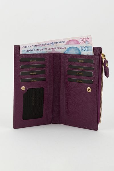 Fossil Boxed Genuine Leather Plum Medium Size Women's Hand Portfolio Card Holder Wallet