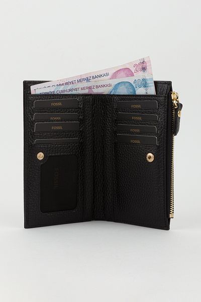 Fossil Boxed Genuine Leather Black Medium Size Women's Hand Portfolio Card Holder Wallet