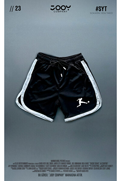 Jooy Gri - Siyah Futbolcu Baskılı Antrenman Fitness Sporcu Şort 2'li Set