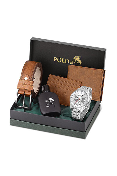 Polo Air Erkek Set Kombin Kemer Cüzdan Kartlık Parfüm Kol Saati Hediyelik Kut...
