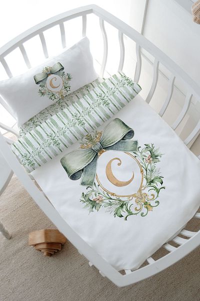 Tuğba Kuğu Park Bed Duvet Cover (80X120) - Green Royal Series - Letter C
