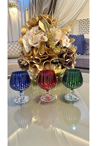 Bohemia Kristal Renkli Kesme El İşi Kahve Yanı Su Bardağı