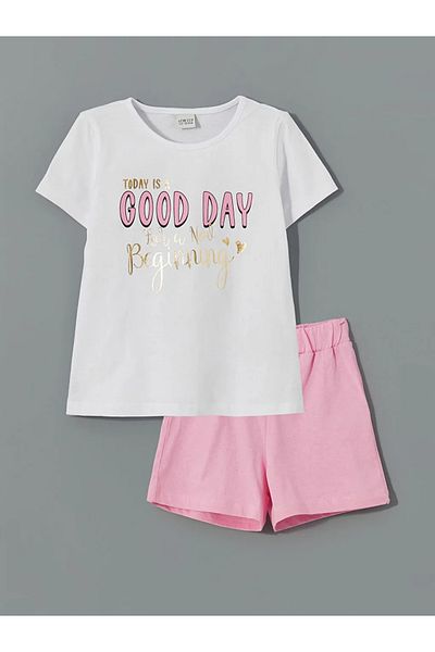 LC Waikiki Lcw Eco White Crew Neck Girls T-Shirt and Shorts
