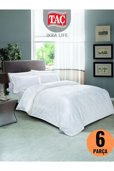 Taç Daria White Elegance Jacquard Satin Double Duvet Cover Set