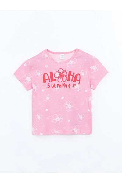 LC Waikiki Lcw Eco Pink Crew Neck Printed Girls' T-Shirt and Shorts 2-Piece