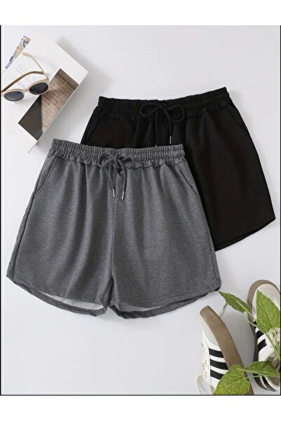 UYN SPORT 2 τεμάχια ανθρακί-μαύρο χρώμα Άνετο και μαλακό ύφασμα με ελαστική μέση και καλοκαιρινό σορτς με τσέπες