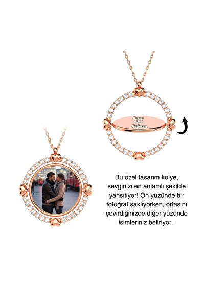 İNDİGO TAKI İsimli Fotoğraflı Dönen Çerçeve Rose Gümüş Kolye