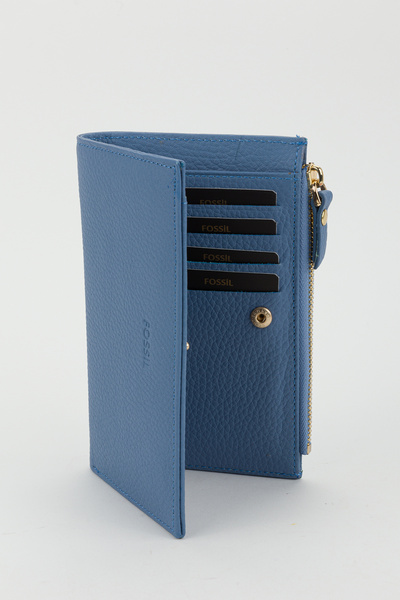 Fossil Boxed Genuine Leather Ice Blue Medium Size Women's Hand Portfolio Card Holder Wallet