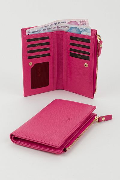 Fossil Boxed Genuine Leather Fuchsia Medium Size Women's Hand Portfolio Card Holder Wallet