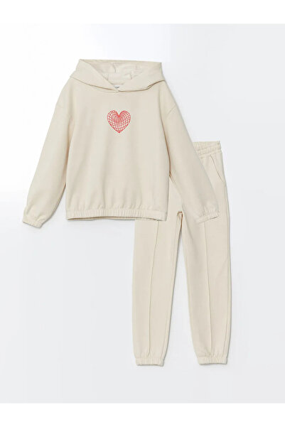 LC Waikiki Set de trening pentru fete LCW Kids bej cu glugă