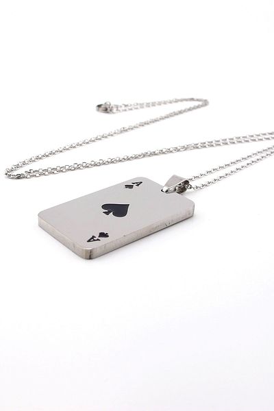 Solfera Spades Ace Playing Cards Poker Stainless Glossy Steel Men Chain Necklace Q0959