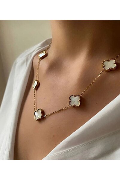 AKSESUARIM ŞIK,KARARMAYAN,ANTİALERJİK VAN CLEEF,SEDEFLİ  YONCA KOLYE