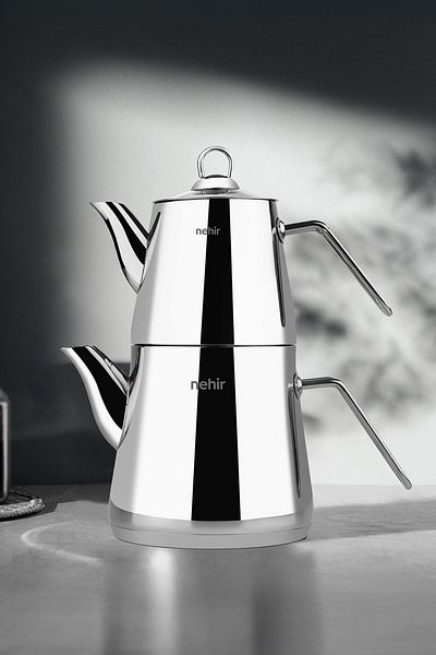 Nehir Alya Maxi Large Size Stainless Steel 1.10-2.15 Lt. Teapot Set