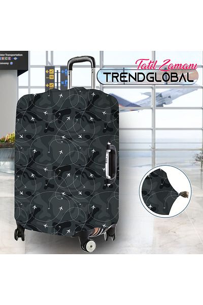 Trendglobal husă de protecție valiză PLANE PATTERN BLACK