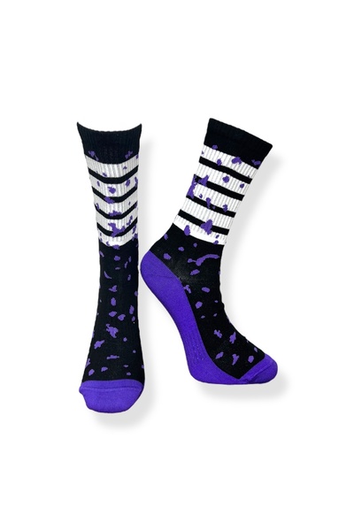 Mevo Single Unisex Patterned Black Color Flexible Moisture Cotton Socks