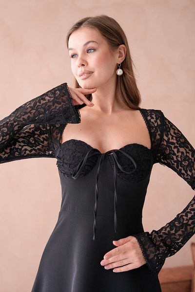 Secret Passion Lingerie Atlas Fabric Lace Up Σχέδιο μανίκι πλάτη Χαμηλή κοπή και λεπτομέρεια δεσίματος Flared μαύρο μίνι βραδινό φόρεμα 238