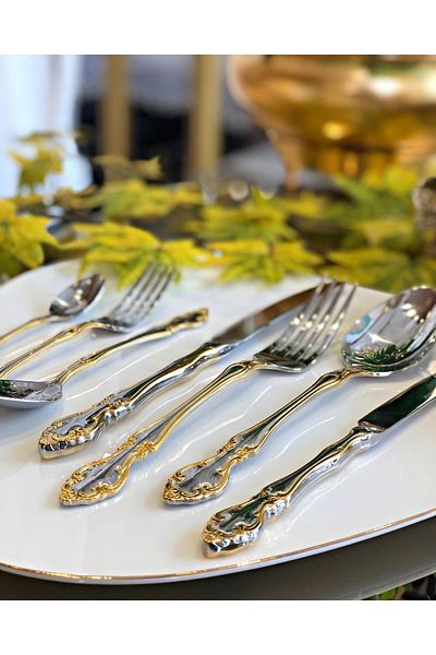 Nehir Adriana 89 Pieces Plain Gold Cardboard Boxed - Fork Spoon Knife Set