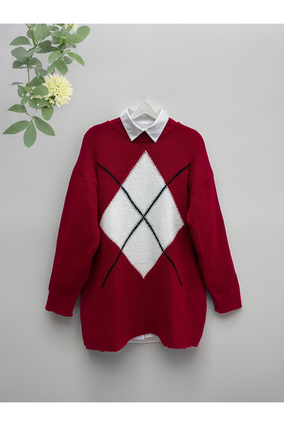 Kirazgym Yumoş String Cross Pattern Knitwear Tunic Sweater