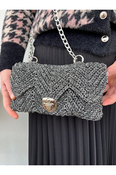 ulaşaksesuar Geantă de talie pentru femei din frânghie de macrame, model reglabil în zig-zag, culoare afumată