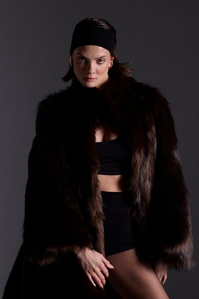 Açelya Okcu Premium Stand Collar Mob Wife Faux Fur Maxi Women's Coat