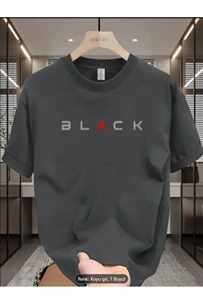 Derays Μαύρο εμπριμέ Unisex Μοντέρνο Καλοκαιρινό Oversize Crew Neck Tsihirt