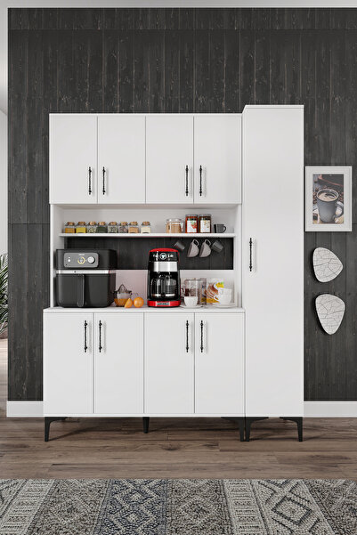 mapahomeliving Plain Metal Ayak Metal Kulp Pla9155 Kahve Köşesi 9 Kapaklı Çok Amaçlı Dolap Erzak Dolabı Kiler Dolab