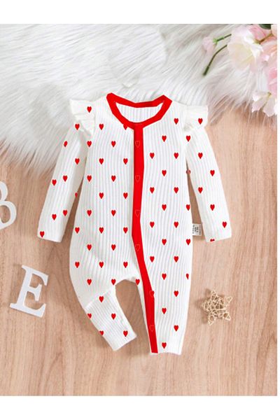 bebekpare Baby Girl Jumpsuit Heart Patterned Cotton Jumpsuit