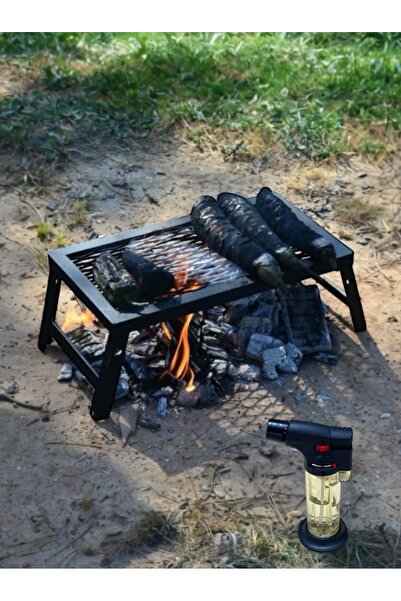 NURGAZ KAMP Portatif katlanır kamp piknik mangal ateş üstü ayaklı demir ızgar...
