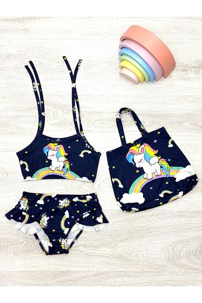 My Kids Wear Girls Ruffle Bikini Suit with Three Pieces Bag
