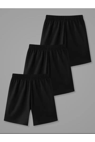yg ydn giyim 3-Piece Black Color Comfortable Fit Soft Fabric Summer Shorts with Elastic Waist Pockets