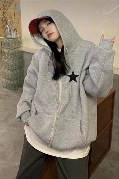 stg spor toptan giyim Women's White Black Glitter Star Printed Full Zipper Cardigan