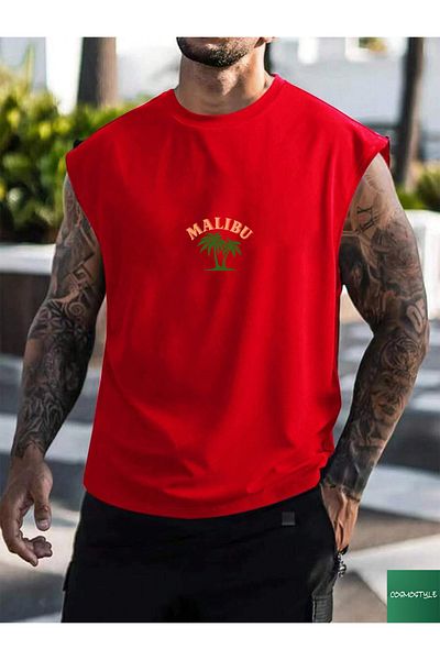 Cosmo Style Mali̇bu Printed Oversize Tank Top - Basketball/Gym Design, Sleeveless, 40707885414013