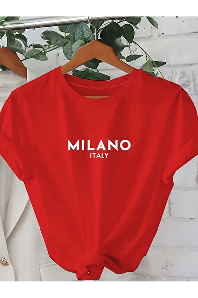 stg spor toptan giyim Γυναικείο μπλουζάκι κόκκινο Milano Italia B με τύπωμα O...