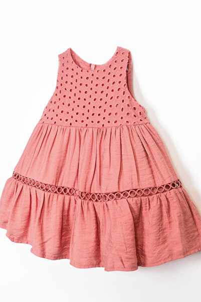 Numuu Embroidered and Embroidered Lined Summer Sleeveless Baby Girl Dress