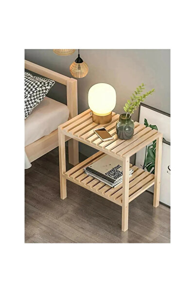 Genel Markalar Ahşap Komodin Yatak Odası Yan Sehpa Çok Amaçlı Ayaklı Raf