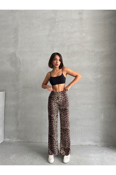 Miss Prova Leopard Print Elastic Waist Trousers - Misspa2523