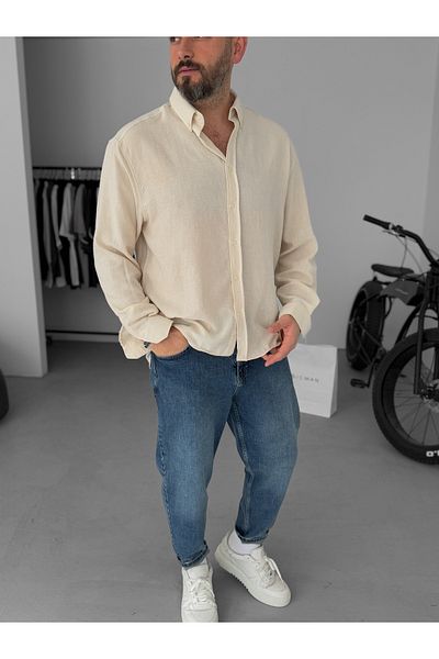 BYBASICMAN Beige Crinkle Fabric Shirt Pm-008
