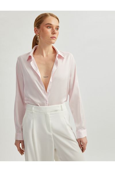 Koton Classic Lapel Long Sleeve Satin Shirt