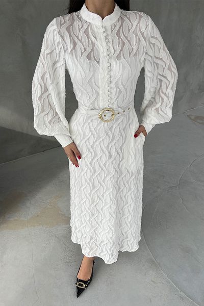 Seda Yalçın Atelier Φόρεμα ζακάρ με λεπτομέρεια ζώνης Murhpy με χρυσή πόρπη