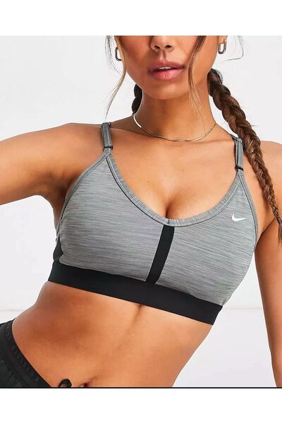 Nike Training Dri-Fit Indy V-Neck Light Support Padded Sports Bra in White -Cng-