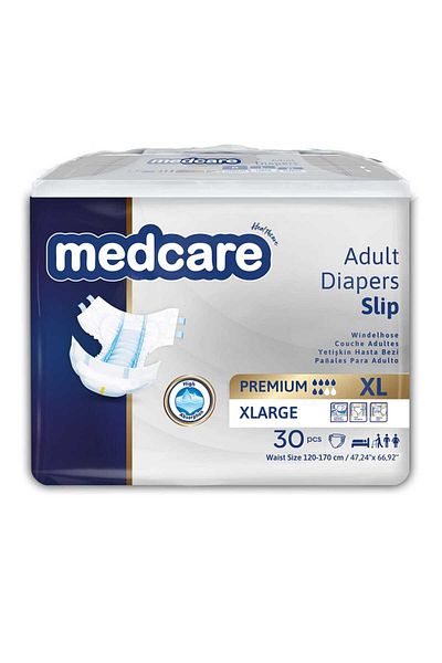 MEDCARE Premium Patient Diapers with Waist Tape 6 Drops Xlarge Largest Size XL Size 30 Pack of 3 Pack 90 Pieces