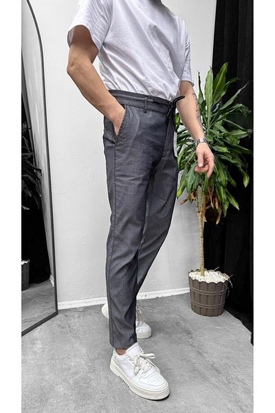 HBT Men's Belt Rope Detailed Dobby Linen Trousers