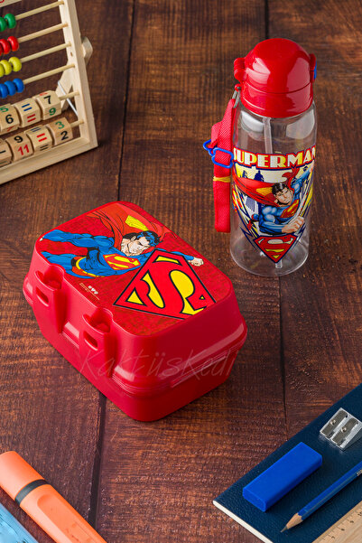 KaktüsKedi 4 Bölmeli Beslenme Kutusu 500 ML Matara Seti Superman