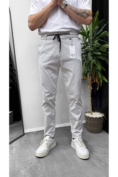 HBT Men's Belt Rope Detailed Dobby Linen Trousers