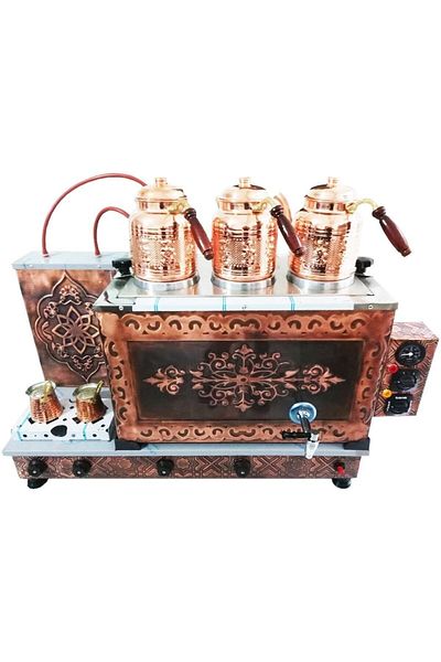 SAFİR 3-Burner Fully Automatic Copper Tea Boiler - Electric Tube, Sapphire Quality