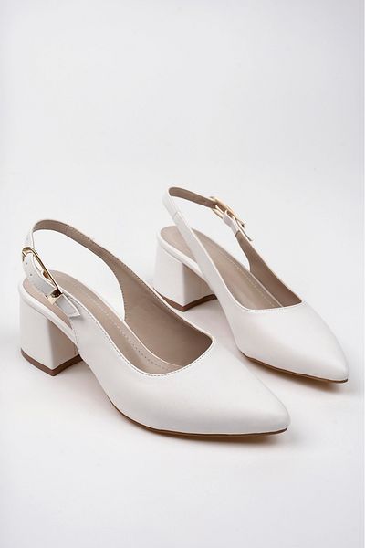 meyra'nın ayakkabıları Pantofi cu toc gros pentru femei, piele albă, eleganti, cu spatele deschis, în față
