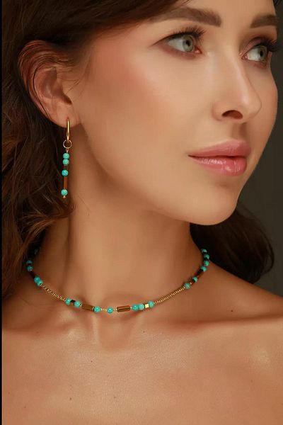 New Obsessions Turquoise Glow Choker Necklace-Bracelet Set