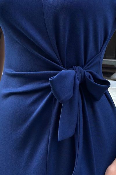 Ded COLLECTION Women's Crew Neck Short Sleeve Front Tie Detail Modal Fabric Midi Dress